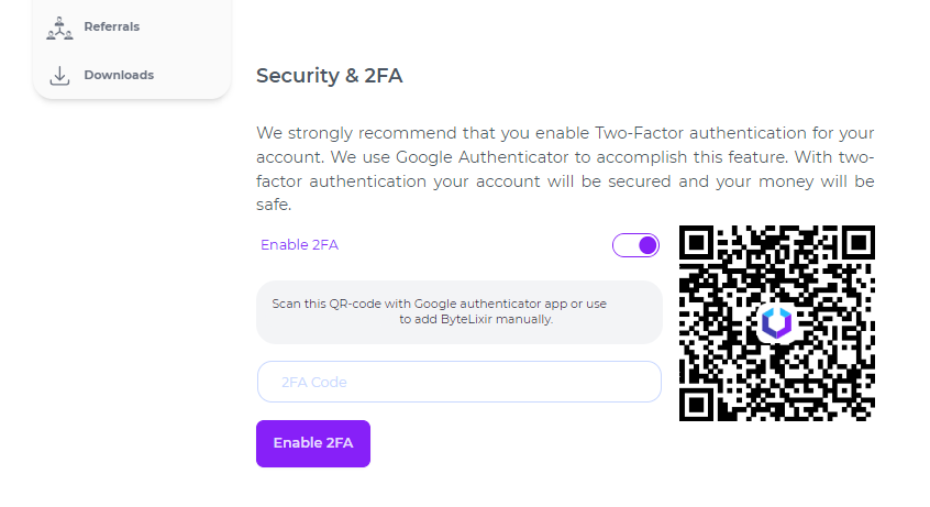 How to connect 2FA for ByteLixir