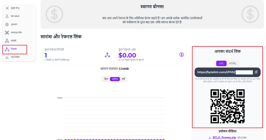 ByteLixir के साथ अपनी बैंडविड्थ बेचने के लिए रेफरल लिंक