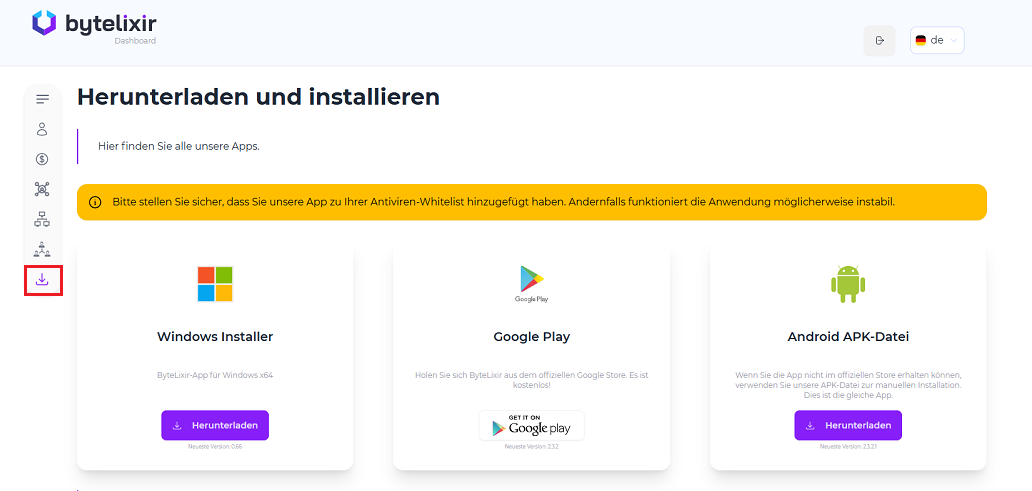 Wie man ByteLixir herunterlädt, um Bandbreite vom Computer für Krypto zu verkaufen