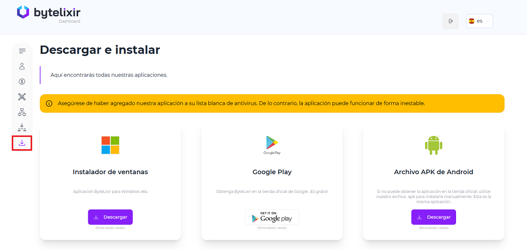 Cómo descargar ByteLixir para vender ancho de banda desde el ordenador para cripto