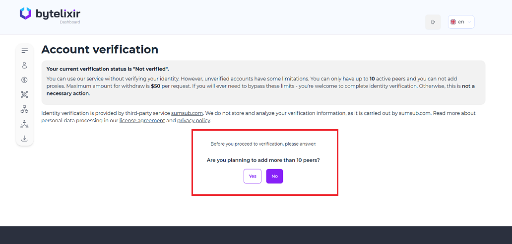 How to pass the verification to sell bandwidth with ByteLixir