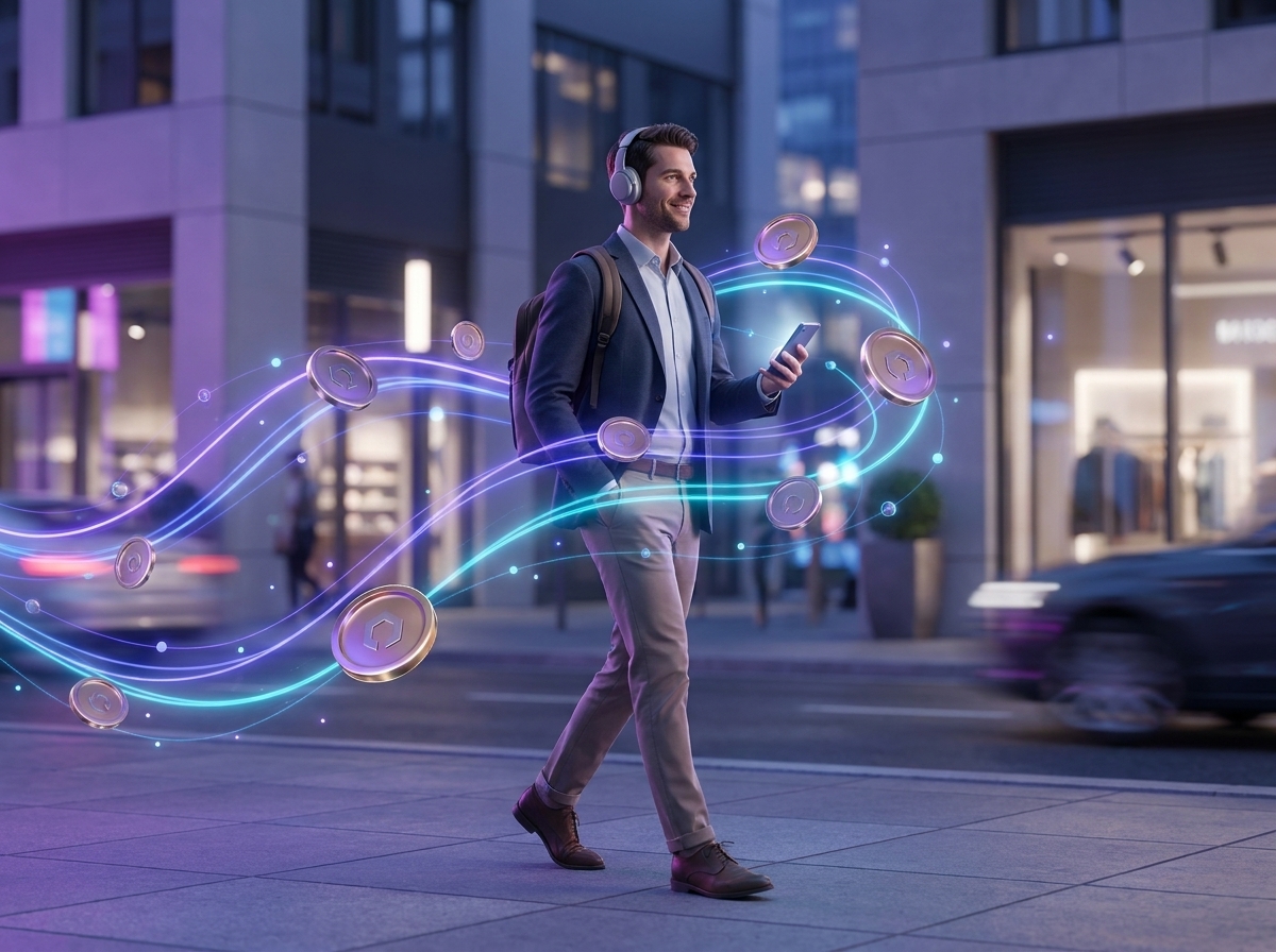 A freelancer earns passive income while walking.